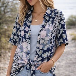 Free People We The Free patchwork floral blouse in size medium boho Resortwear